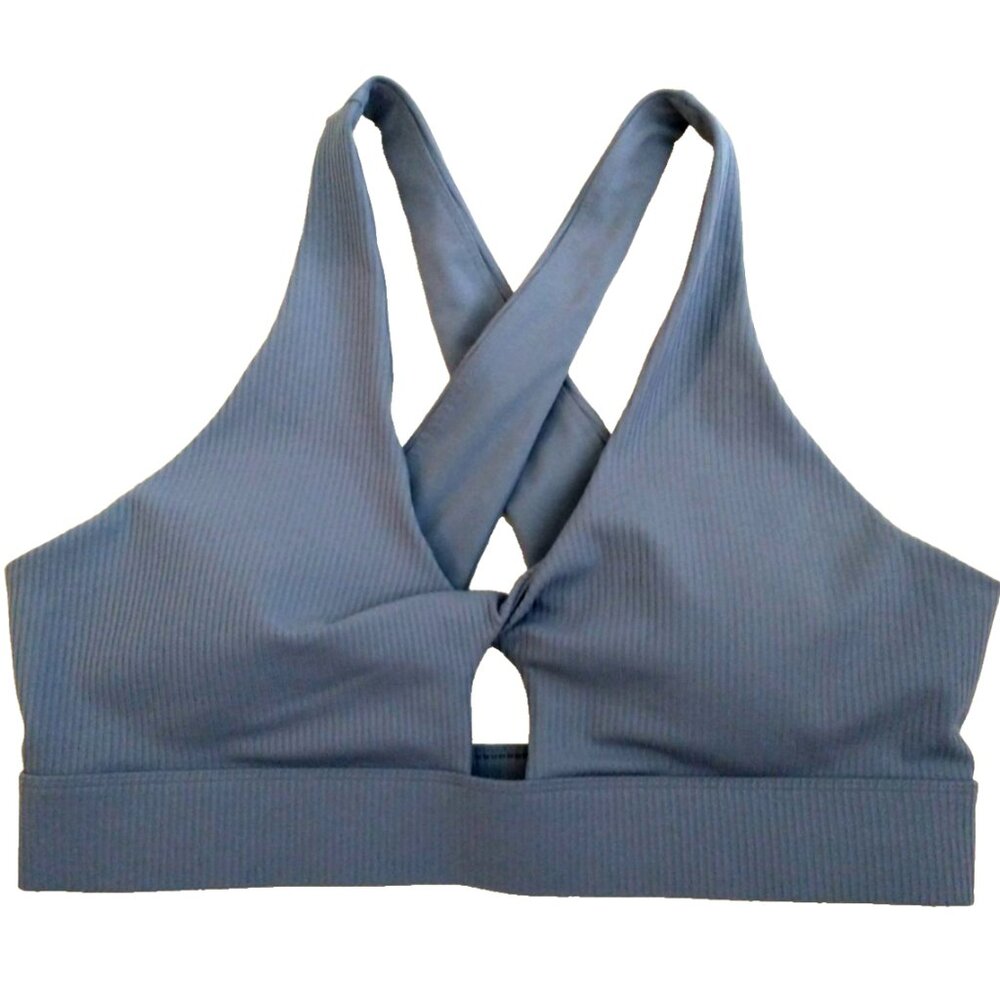 SOLD_SOLD! Fabletics Oasis Twist Front Sports Bra Padded Blue Gray - XL - Picture 1 of 8